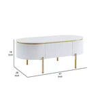Mesa de centro ovalada Royal Hampton con cajón, 47 pulgadas, blanco brillante, metal dorado