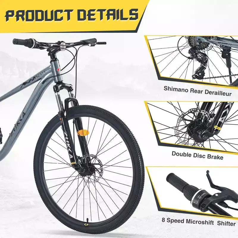 Whisen 27.5 Mountain Bike with 8 Speed Rear Derailleur, Front Suspension, Steel Frame