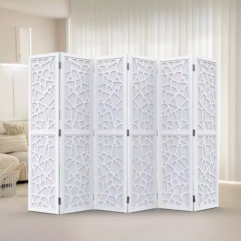 VINGLI Divisor de habitación de 6 paneles, biombo de tela no tejida, separadores de pared interiores, separador de espacio independiente con patrón único (Blanco)
