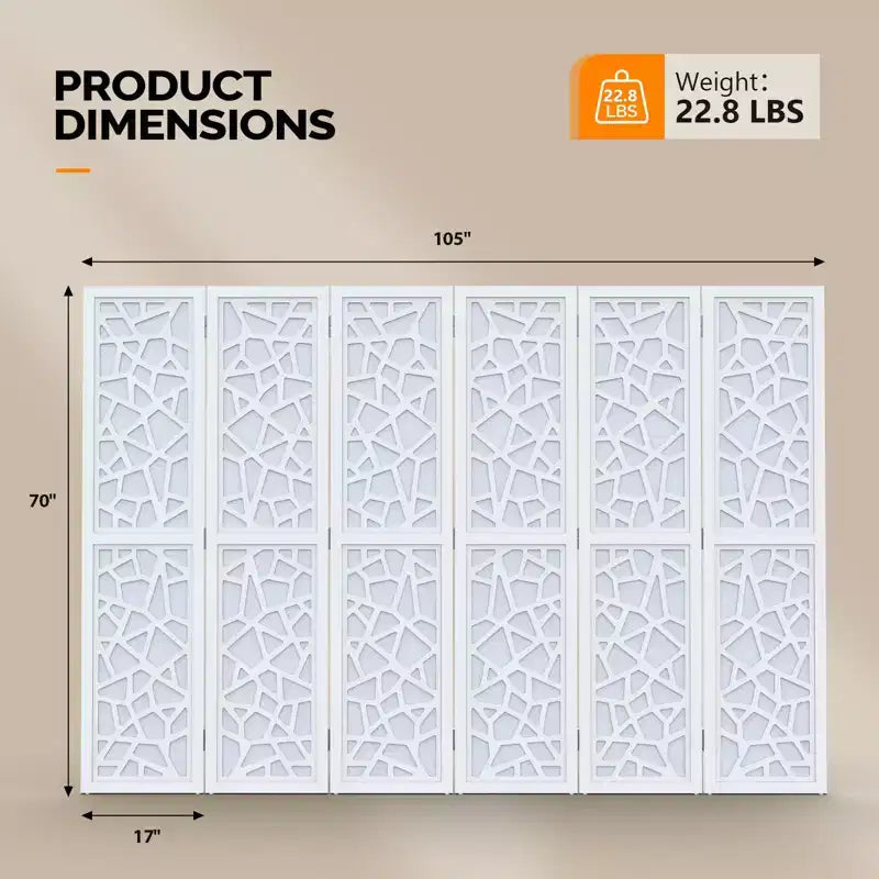 VINGLI Divisor de habitación de 6 paneles, biombo de tela no tejida, separadores de pared interiores, separador de espacio independiente con patrón único (Blanco)