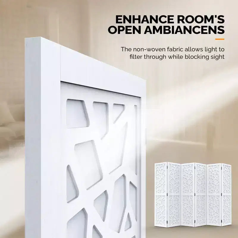 VINGLI Divisor de habitación de 6 paneles, biombo de tela no tejida, separadores de pared interiores, separador de espacio independiente con patrón único (Blanco)
