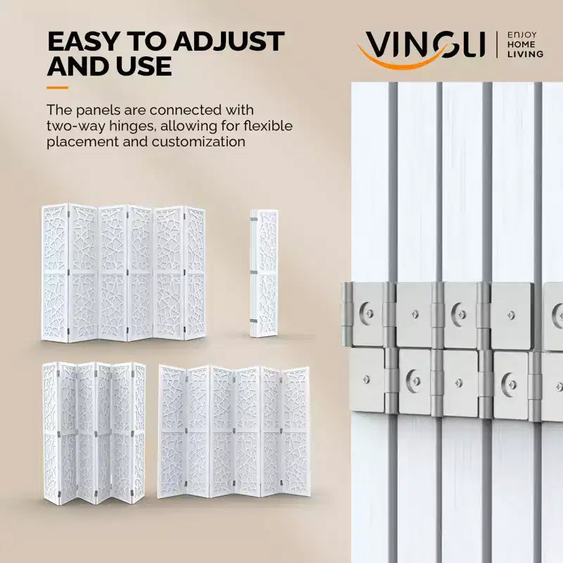 VINGLI Divisor de habitación de 6 paneles, biombo de tela no tejida, separadores de pared interiores, separador de espacio independiente con patrón único (Blanco)