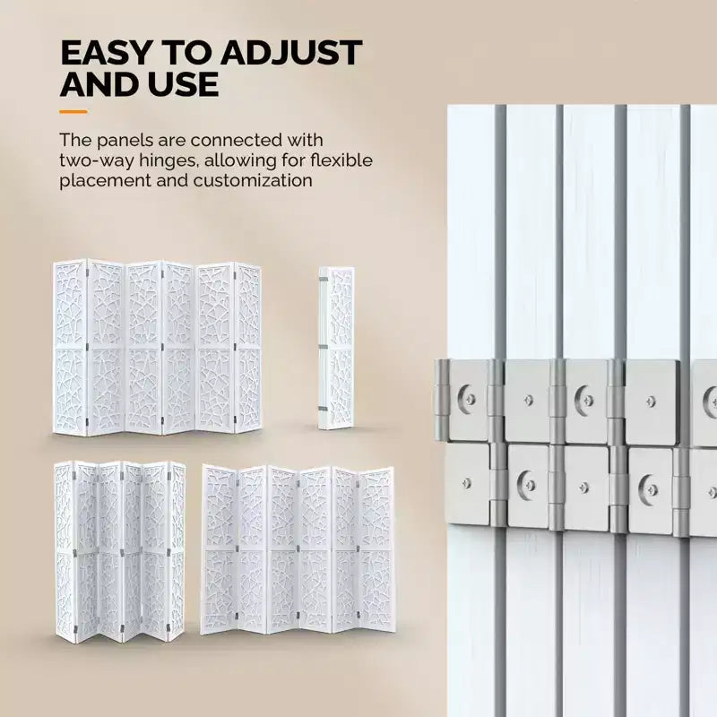 VINGLI Divisor de habitación de 6 paneles, biombo de tela no tejida, separadores de pared interiores, separador de espacio independiente con patrón único (Blanco)