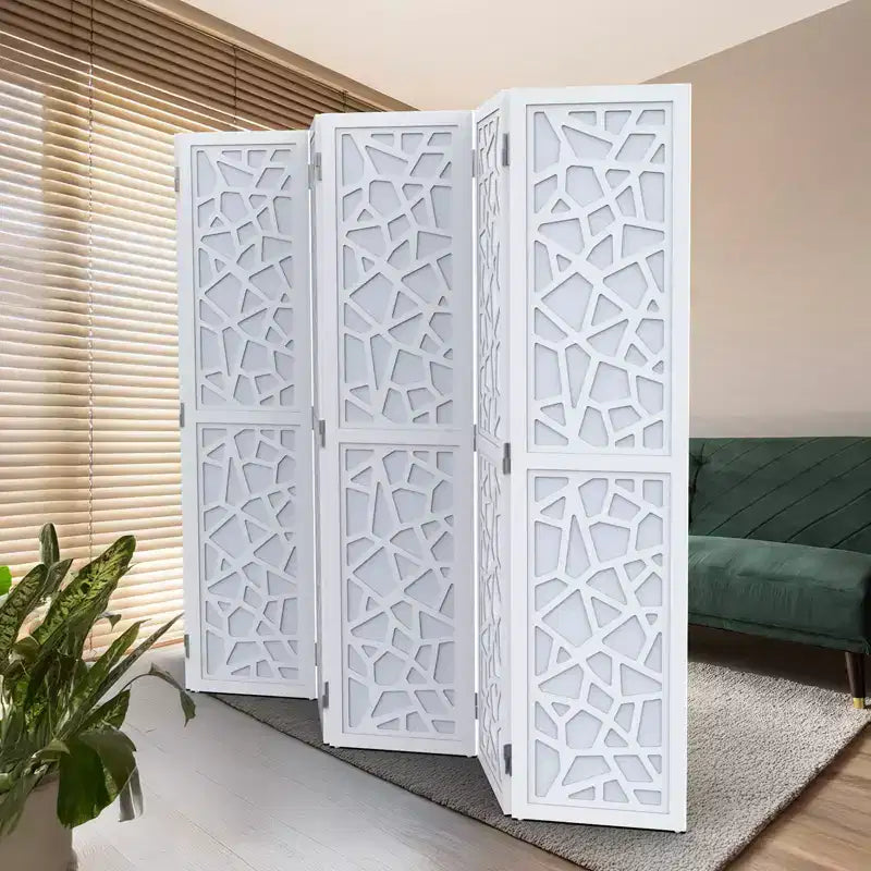 VINGLI Divisor de habitación de 6 paneles, biombo de tela no tejida, separadores de pared interiores, separador de espacio independiente con patrón único (Blanco)