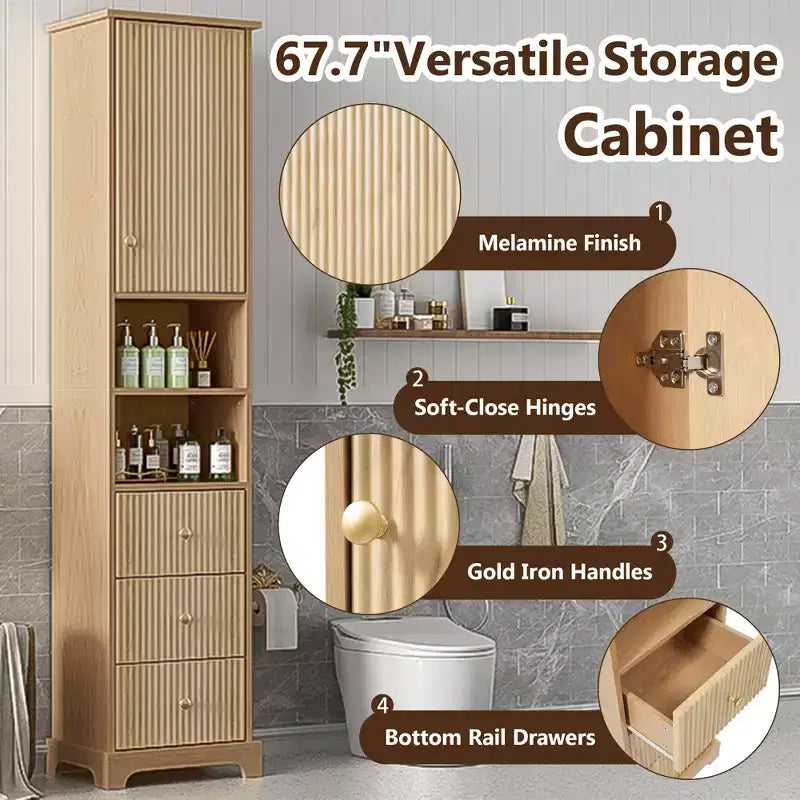 Mueble de baño alto Clihome de 67.7, estilo tradicional americano, con estante ajustable, diseño que ahorra espacio