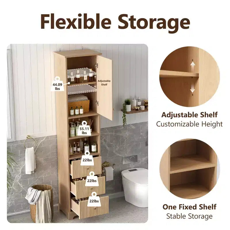Mueble de baño alto Clihome de 67.7, estilo tradicional americano, con estante ajustable, diseño que ahorra espacio