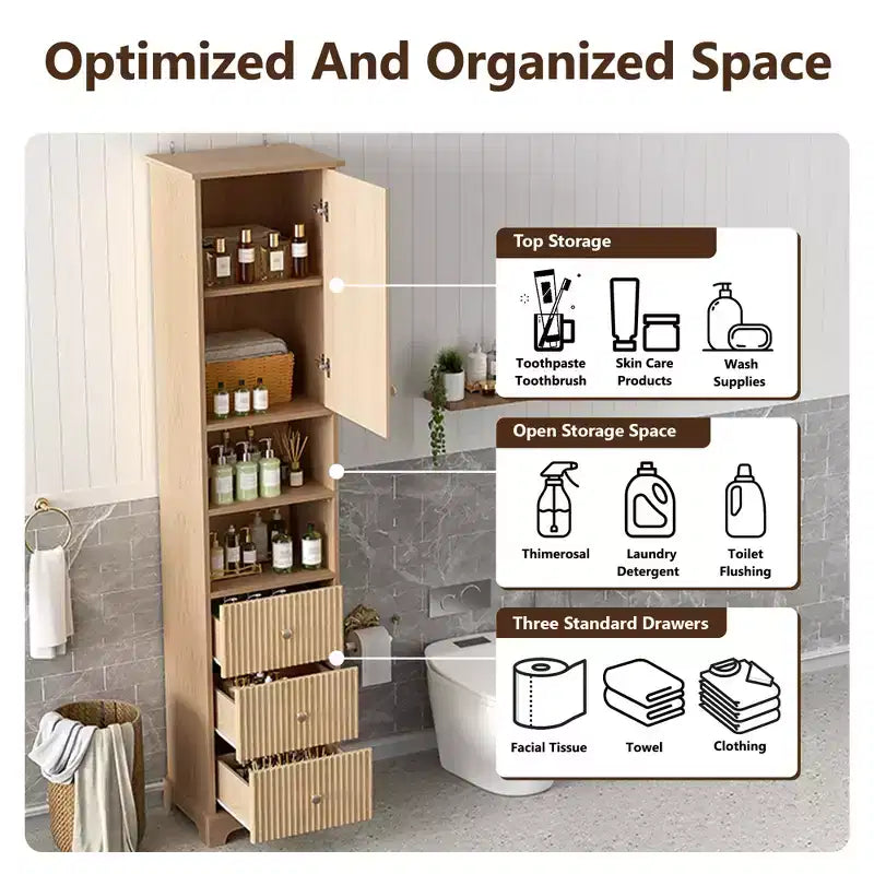 Mueble de baño alto Clihome de 67.7, estilo tradicional americano, con estante ajustable, diseño que ahorra espacio