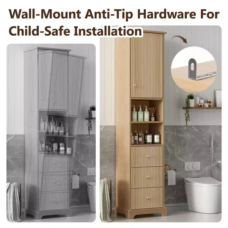 Mueble de baño alto Clihome de 67.7, estilo tradicional americano, con estante ajustable, diseño que ahorra espacio