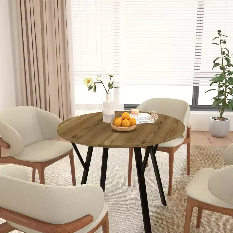 Mesa de comedor redonda de estilo rústico para 2-4 personas, mesa de cocina moderna de madera con patas de metal para comedor, sala de estar u oficina