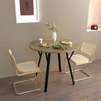 Mesa de comedor redonda de estilo rústico para 2-4 personas, mesa de cocina moderna de madera con patas de metal para comedor, sala de estar u oficina