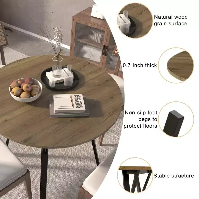 Mesa de comedor redonda de estilo rústico para 2-4 personas, mesa de cocina moderna de madera con patas de metal para comedor, sala de estar u oficina