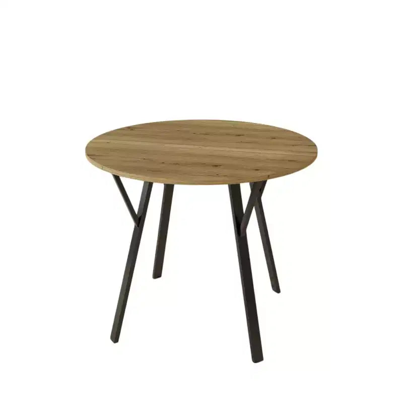Mesa de comedor redonda de estilo rústico para 2-4 personas, mesa de cocina moderna de madera con patas de metal para comedor, sala de estar u oficina