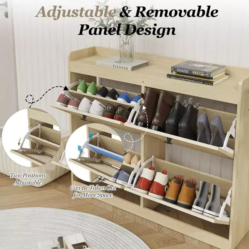 GustoWave Zapatero Grande con 4 Cajones Abatibles, con Ganchos y Almacenamiento, Organizador de Zapatos Oculto para Recibidor, Pasillo, Sala de Estar