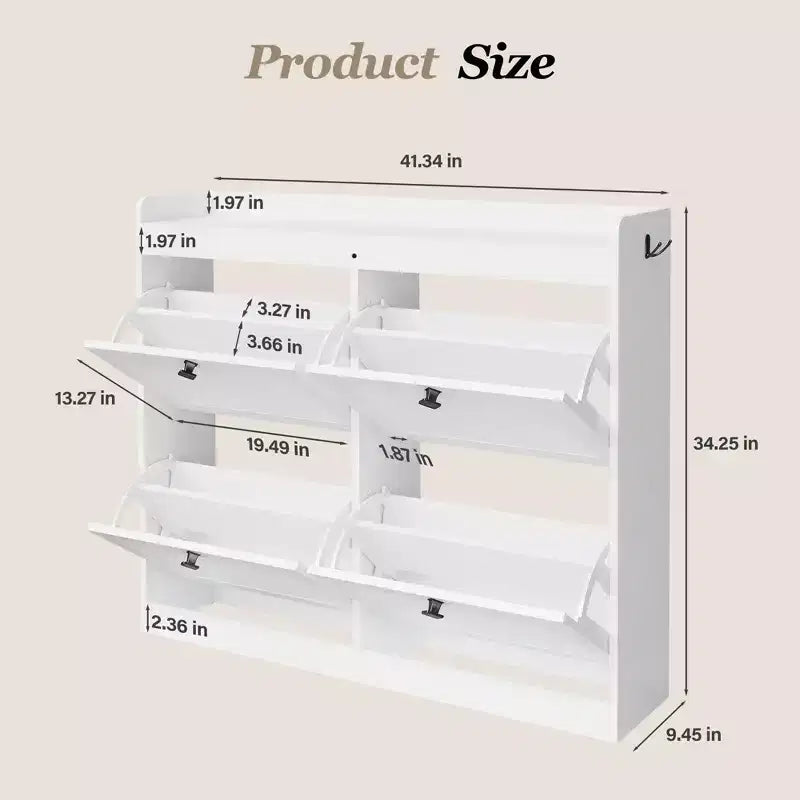 GustoWave Zapatero Grande con 4 Cajones Abatibles, con Ganchos y Almacenamiento, Organizador de Zapatos Oculto para Recibidor, Pasillo, Sala de Estar
