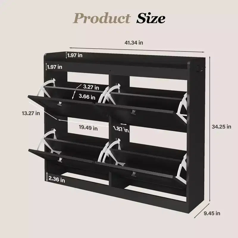 GustoWave Zapatero Grande con 4 Cajones Abatibles, con Ganchos y Almacenamiento, Organizador de Zapatos Oculto para Recibidor, Pasillo, Sala de Estar