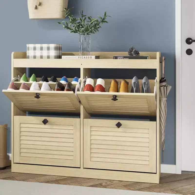 GustoWave Zapatero Grande con 4 Cajones Abatibles, con Ganchos y Almacenamiento, Organizador de Zapatos Oculto para Recibidor, Pasillo, Sala de Estar