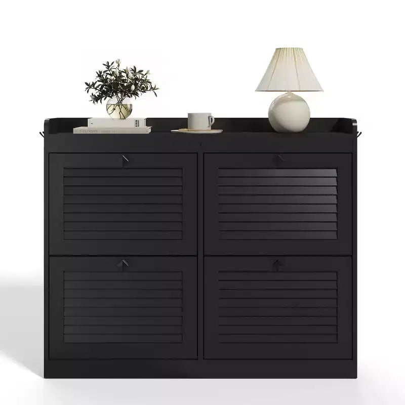 GustoWave Large Shoe Storage Cabinet with 4 Flip Drawers,with Hooks and Storage, Hidden Shoe Organizer for Foyer, Hallway, Living Room