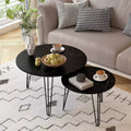 Modern Round Nested Side 2 Table Set, featuring a round marble-textured tabletop and a sturdy metal baseSuitable for living rooms and bedrooms