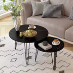 Modern Round Nested Side 2 Table Set, featuring a round marble-textured tabletop and a sturdy metal baseSuitable for living rooms and bedrooms