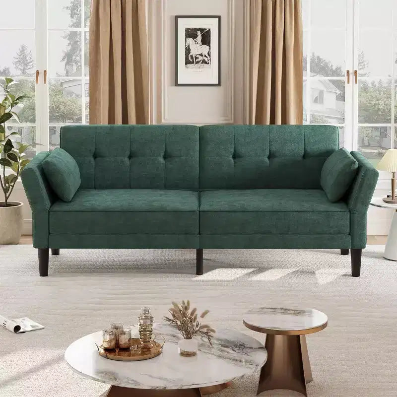 Sofá cama futón 89, sofá cama moderno con respaldo y reposabrazos ajustables, sofá cama futón convertible con 2 almohadas para la oficina en casa