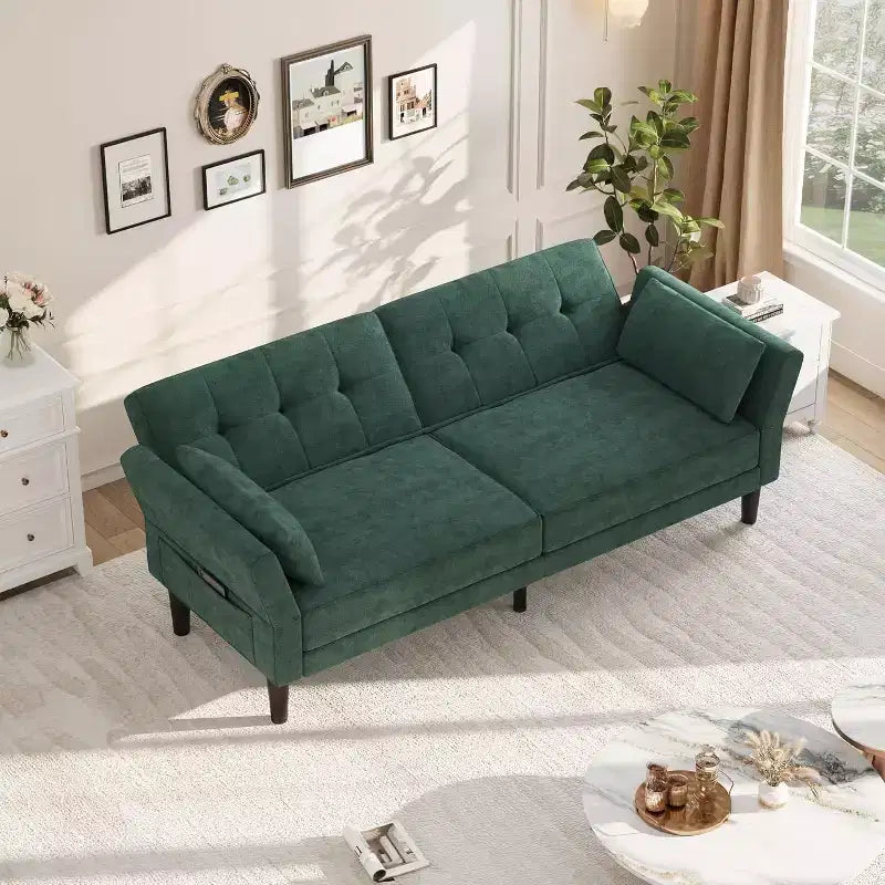 Sofá cama futón 89, sofá cama moderno con respaldo y reposabrazos ajustables, sofá cama futón convertible con 2 almohadas para la oficina en casa