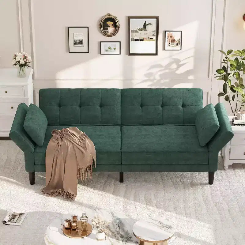 Sofá cama futón 89, sofá cama moderno con respaldo y reposabrazos ajustables, sofá cama futón convertible con 2 almohadas para la oficina en casa