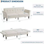 Sofá cama futón 89, sofá cama moderno con respaldo y reposabrazos ajustables, sofá cama futón convertible con 2 almohadas para la oficina en casa