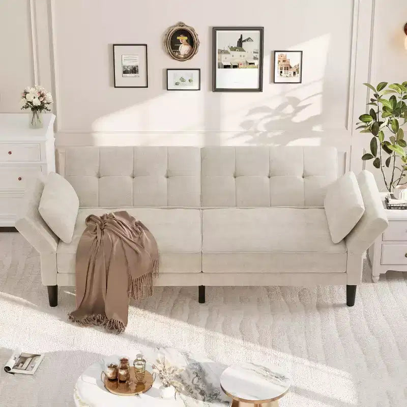 Sofá cama futón 89, sofá cama moderno con respaldo y reposabrazos ajustables, sofá cama futón convertible con 2 almohadas para la oficina en casa