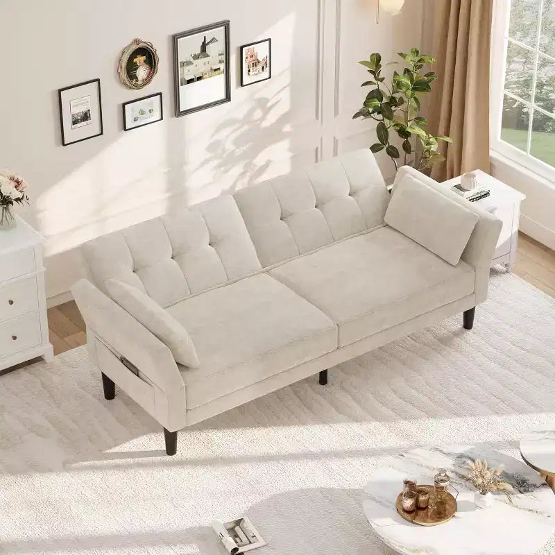 Sofá cama futón 89, sofá cama moderno con respaldo y reposabrazos ajustables, sofá cama futón convertible con 2 almohadas para la oficina en casa