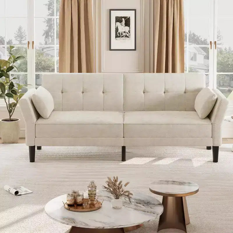 Sofá cama futón 89, sofá cama moderno con respaldo y reposabrazos ajustables, sofá cama futón convertible con 2 almohadas para la oficina en casa