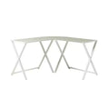 GDFStudio Biorn Modern L-Shaped Metal and Tempered Glass Computer Desk with X-Frame
