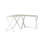 GDFStudio Biorn Escritorio para computadora moderno en forma de L de metal y vidrio templado con estructura en X