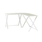 GDFStudio Biorn Escritorio para computadora moderno en forma de L de metal y vidrio templado con estructura en X