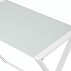GDFStudio Biorn Escritorio para computadora moderno en forma de L de metal y vidrio templado con estructura en X