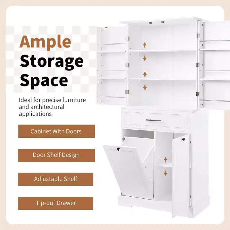 GDFStudio Josh Armario de Baño con Múltiples Compartimentos de Almacenamiento, Cesto de Ropa Inclinable y Estante Ajustable