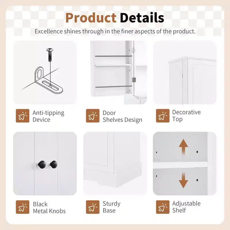 GDFStudio Josh Armario de Baño con Múltiples Compartimentos de Almacenamiento, Cesto de Ropa Inclinable y Estante Ajustable