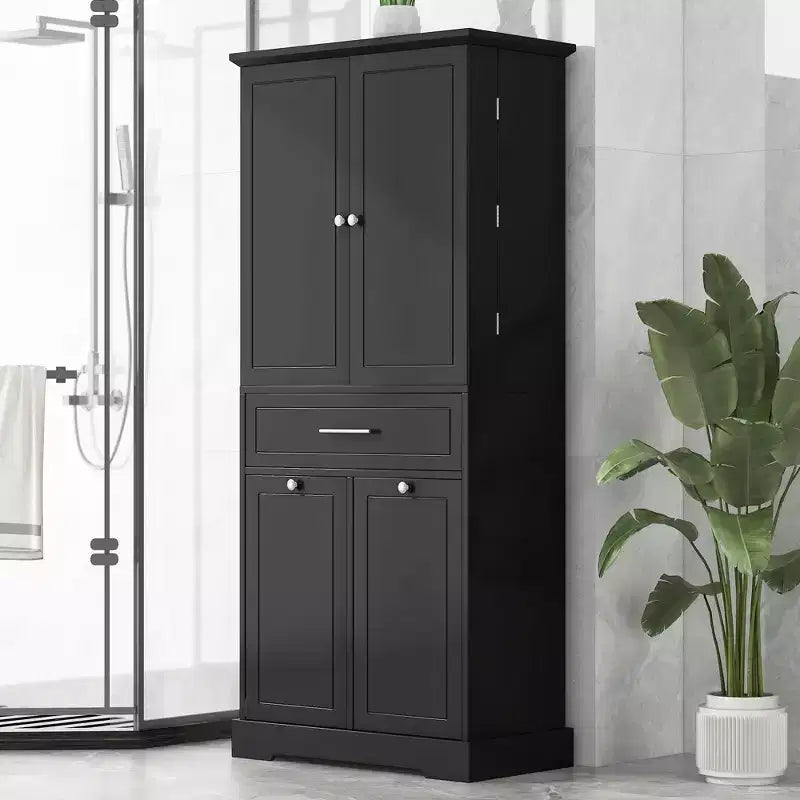GDFStudio Josh Multiple Compartments Storage Bathroom Cabinet with Tilt-Out Laundry Hamper and Adjustable Shelf