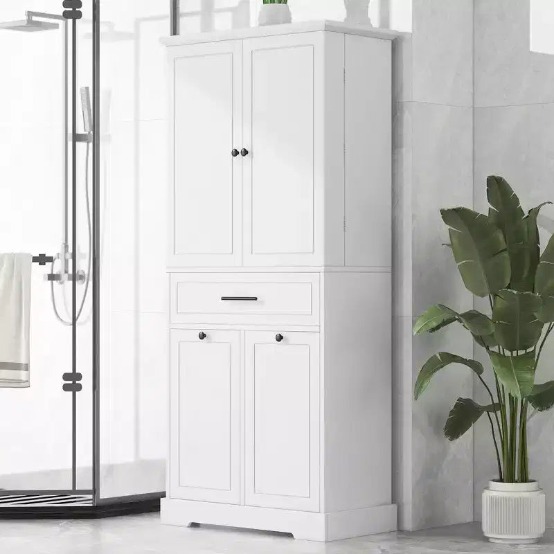 GDFStudio Josh Armario de Baño con Múltiples Compartimentos de Almacenamiento, Cesto de Ropa Inclinable y Estante Ajustable