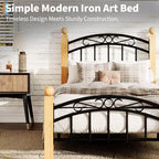 Estructura de cama metálica con cabecero y piecero, diseño de metal y sin ruido, listones de acero, no necesita somier