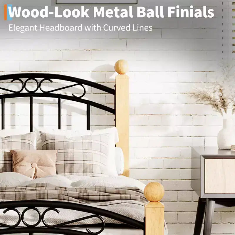 Estructura de cama metálica con cabecero y piecero, diseño de metal y sin ruido, listones de acero, no necesita somier
