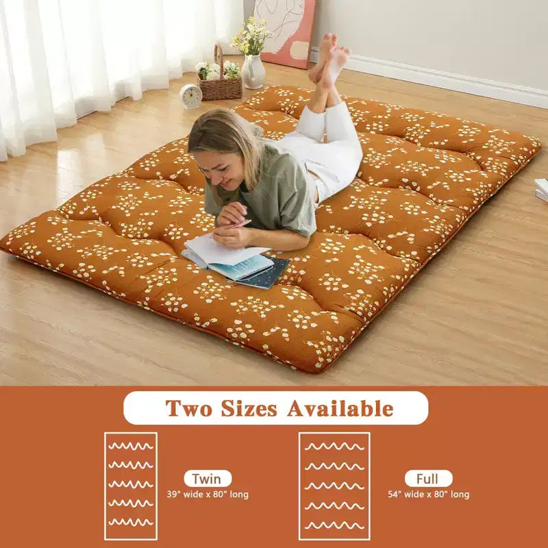Colchón de suelo futón japonés - Colchoneta gruesa de 3 pulgadas con estampado floral bohemio