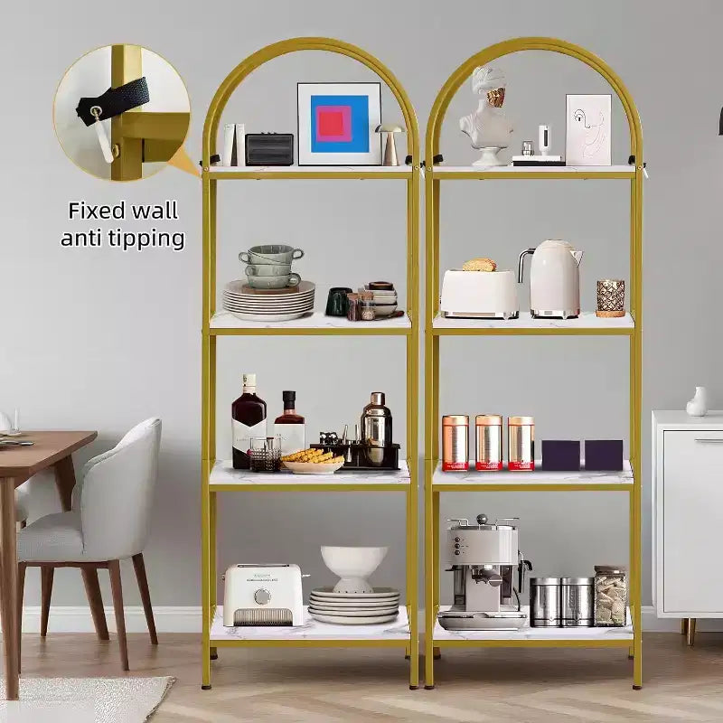 Estantería Moderna Grande de Madera, Estante Librero de 4 Niveles, Estanterías Arco, Estante Alto para CDs/Libros para Dormitorio, Sala de Estar, Oficina en Casa