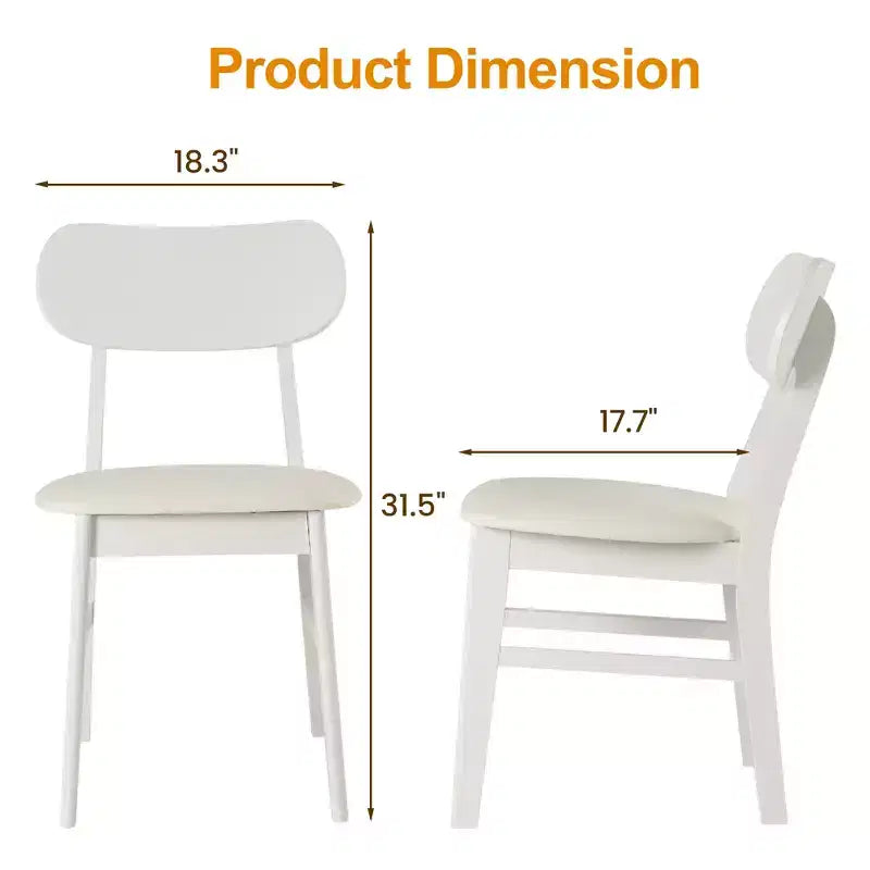 Heynemo Juego de 2 sillas de comedor de madera, sillas de comedor modernas con patas de madera maciza, capacidad de 158 kg, asiento lateral decorativo de piel sintética para cocina, blanco