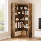 Farmhouse Corner Bookcase,71.8 Tall L-Shaped Bookshelf Large Bookcase,Corner Bookshelf, Modern Industrial Wood Display Storage Shelves