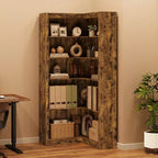 Estantería de esquina estilo rústico, estantería alta en forma de L de 182 cm, estantería esquinera, estantes de almacenamiento y exhibición de madera de estilo industrial moderno