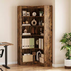 Estantería de esquina estilo rústico, estantería alta en forma de L de 182 cm, estantería esquinera, estantes de almacenamiento y exhibición de madera de estilo industrial moderno