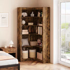 Estantería de esquina estilo rústico, estantería alta en forma de L de 182 cm, estantería esquinera, estantes de almacenamiento y exhibición de madera de estilo industrial moderno