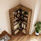 Estantería de esquina estilo rústico, estantería alta en forma de L de 182 cm, estantería esquinera, estantes de almacenamiento y exhibición de madera de estilo industrial moderno