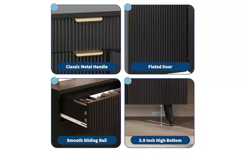 Aparador Gabinete Buffet GustoWave 47 con Almacenamiento, Gabinete Grande para Barra de Café con 3 Puertas Estriadas y 2 Cajones, Estantes Ajustables, Acabado Negro