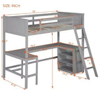 Cama alta individual Bellemave con estantes y escritorio, cama alta de madera con escritorio - Gris